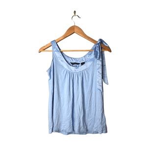 New York & Co | Blue Satin trim self tie shoulder blouse •